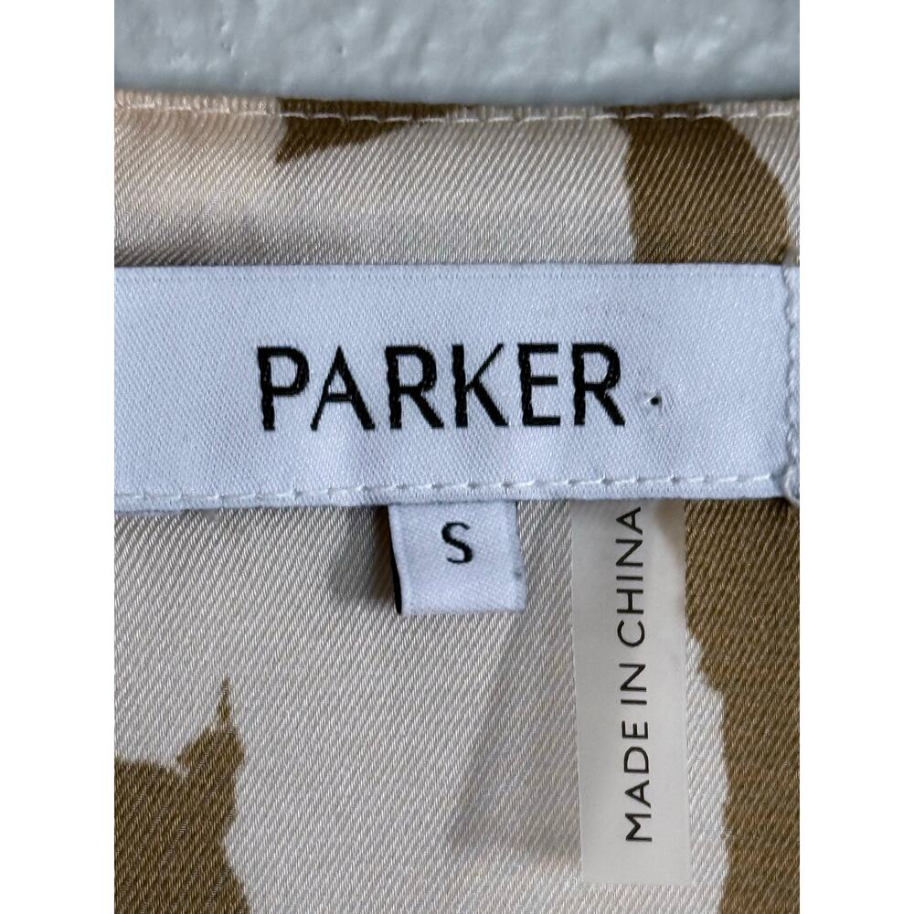 PARKER white tan fawn abstract bell sleeve boho bow front silky blouse top - Picture 5 of 8